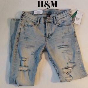 MEN'S LIGHT WASHED DISTRESSED SUPER SKINNY JEANS